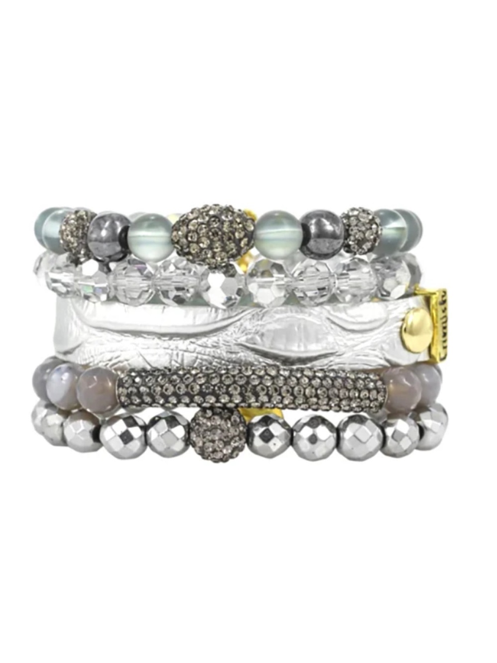 Erimish Silver Multi-Row Beaded Bracelet Stack